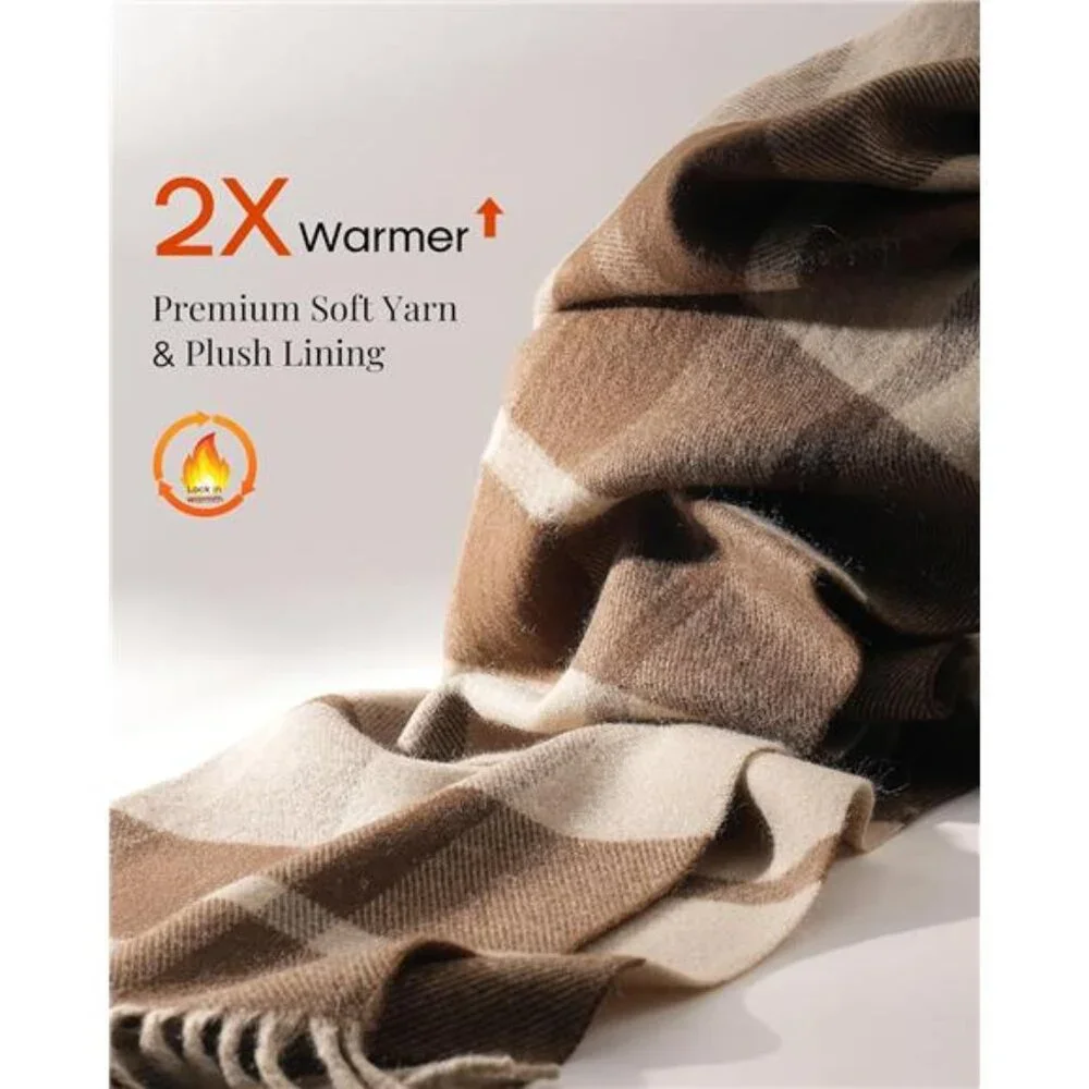 Men's Winter Scarf Long Soft Warm Scarves Plaid Tassel Scarf
